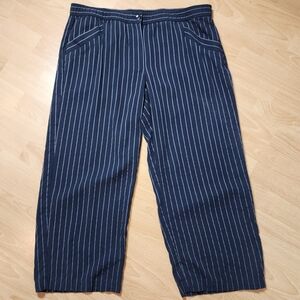 Eileen Fisher Navy Blue Pinstripe Crop Pants Size Large Lyocell